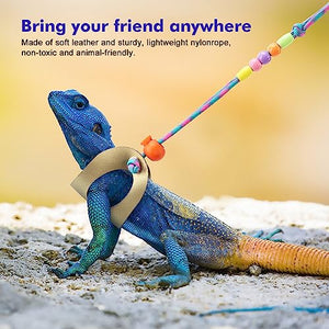 LIKZINWA Bearded Dragon Lizard Leash Harness,4 Size Pack Adjustable Small Animal Harness for Reptile and Small pet (Golden)