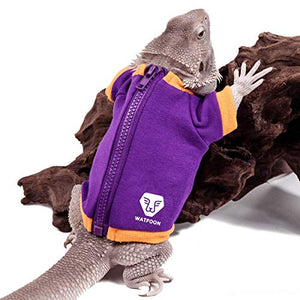 WATFOON Bearded Dragon Clothes Tank Accessories Costume Apparel Handmade Warm Cotton Material Hoodies Jacket for Skin Protection Photo Party Small Animal Gecko Chameleon (M, Purple/Yellow)