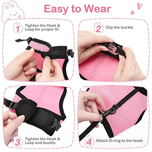 Pettom Bunny Rabbit Harness with Stretchy Leash Cute Adjustable Buckle Breathable Mesh Vest Harness and Leash Set for Kitten Small Pets Holland Lop Bunnies Walking (S(Chest:9.8-12.5 in))