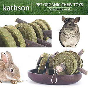 kathson 2PCS Bunny Chew Toys for Teeth Grinding, Chinchilla Treats Organic Bamboo Sticks Natural Fruitwood Branches for Rabbits Guinea Pigs Hamsters (Fruitwood Sticks+Alfalfa Cakes)