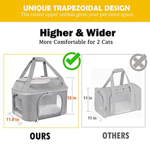 Bejibear Small Cat Carrier for 2 Cats, Oeko-TEX Certified Soft Side Pet Carrier for Cat, Small Dog, Collapsible Travel Small Dog Carrier, TSA Airline Approved Cat Carrier for Medium Cats 20 lbs-Gray