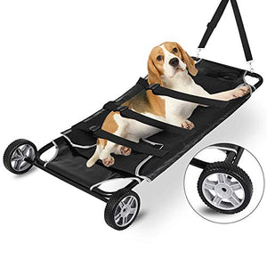 Happybuy Animal Stretcher Black Pet Stretcher 48x26 Inch Animal Stretcher Pet Trolley with Wheels Max 200lbs Capacity