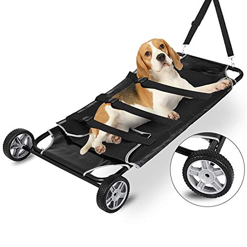 Happybuy Animal Stretcher Black Pet Stretcher 48x26 Inch Animal Stretcher Pet Trolley with Wheels Max 200lbs Capacity