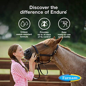 Farnam Endure Sweat-Resistant Horse Fly Spray, Kills, Repels, Protects, 32 Ounces, Quart Spray