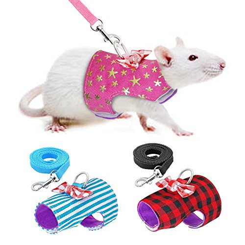 Stock Show Small Pet Outdoor Walking Harness Vest and Leash Set with Cute Bowknot Decor Chest Strap Harness for Rat Ferret Squirrel Hamster Clothes Accessory, Pink Star