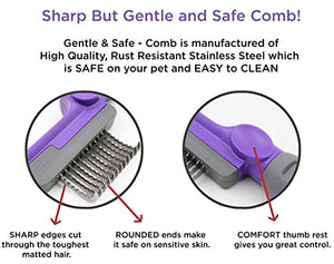 Hertzko Dematting Brush Comb - Safety Edges for Removing Dead, Matted & Knotted Fur from Cats & Dogs - Cat Matted Fur Remover - Cat Brushes for Indoor Cats & Grooming Kit for Pet Hair Removal