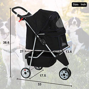 BestPet 3 Wheels Pet Stroller Dog Cat Cage Jogger Stroller for Medium Small Dogs Cats Travel Folding Carrier Waterproof Puppy Stroller with Cup Holder & Removable Liner,Black