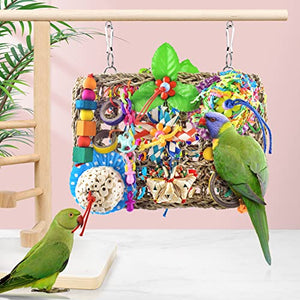 KATUMO Bird Toys, Small Parrot Foraging Toys Parakeet Climbing Mat with Toys Bird Chew Toys for Conure, Cockatiel, Lovebird, Parakeet and More Small Birds