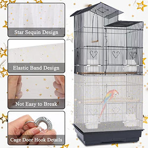 JULMELON 2Pcs Adjustable Bird Cage Seed Catcher(White) Birdcage Nylon Mesh Cover Twinkle Star Universal Birdcage Cover for Parakeet Round Square Cage with Spring Hook