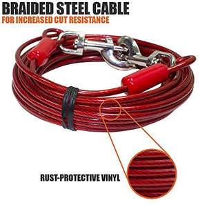 BV Pet Tie Out Cable for Dogs Up to 125 Pounds, 30 Feet (Red/ 125lbs/ 30ft)