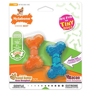 Nylabone Moderate Chew FlexiChew Bone Bones Peanut Butter & Bacon XX-Small/Tiny (2 Count)