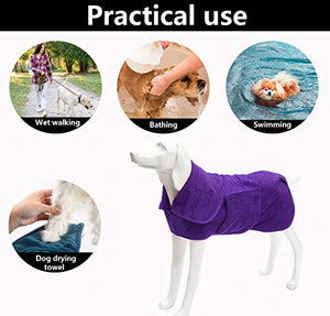 Geyecete Dog Drying Coat -Dry Fast Dog Bag - Dog Bathrobe Towel - Microfibre Fast Drying Super Absorbent Pet Dog Cat Bath Robe Towel,Luxuriously Soft-Purple-XL