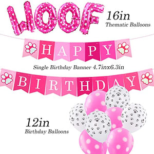 Dog Birthday Party Supplies - Dog Girl Birthday Bandanas Set with Dog Birthday Hat, Scarf, Birthday Banner, Balloons and Bowtie. Puppy Dog Pals Birthday Party Decorations.