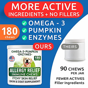 Dog Allergy Relief Chews - Anti-Itch Skin & Coat Supplement - Omega 3 Fish Oil - Itchy Skin Relief Treatment Pills - Itching & Paw Licking - Dry Skin & Hot Spots - (180 Immune Treats - Chicken)