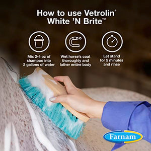 Farnam Vetrolin White ’N Brite Shampoo, Deep Cleaning and Color Brightening Shampoo for Horses and Dogs. 32 ounces