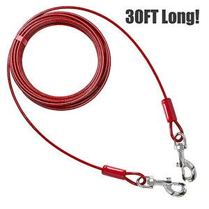 BV Pet Tie Out Cable for Dogs Up to 125 Pounds, 30 Feet (Red/ 125lbs/ 30ft)