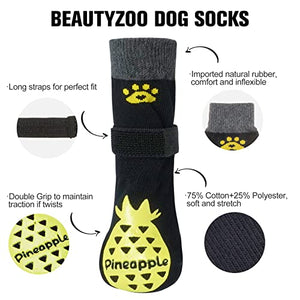 BEAUTYZOO Non Slip Dog Socks for Small Medium Large Dogs, Grip Dog Paw Protector for Hard Wood Floor Senior Old Dogs,Injury Protection to Prevent Licking 2 Pairs Socks Anti Twist for Hot/Cold Pavement