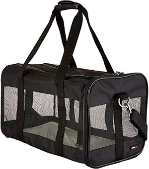 Amazon Basics Soft-Sided Mesh Pet Travel Carrier for Cat, Dog, Large, Black