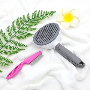 Cat Brush for Shedding, Cat Hair Brush with Release Button for Indoor Cats Dogs Self Cleaning Grooming(Grey)