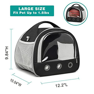 Small Animal Carrier Bag - Portable Guinea Pig Carrier Short Trip Travel Pouch, Breathable & Perspective, Perfect for Parrots Bearded Dragon Ferret Hedgehog Squirrel Chinchilla Sugar Glider (Black)