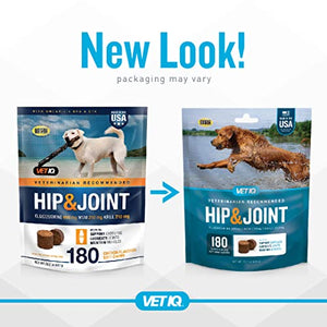 VetIQ Hip & Joint Supplement for Dogs, Anti Inflammatory Joint Support, Glucosamine, MSM, and Krill, Chicken Flavored Soft Chews, 180 Count