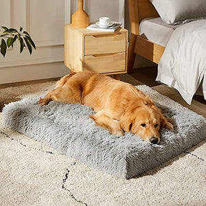 MIHIKK Large Dog Bed, Orthopedic Egg Crate Foam Dog Bed with Removable Washable Cover, Waterproof Dog Mattress Nonskid Bottom, Comfy Anti Anxiety Pet Bed Mat, 35x22 inch, Gray