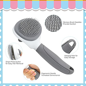 Cat Brush for Shedding, Cat Hair Brush with Release Button for Indoor Cats Dogs Self Cleaning Grooming(Grey)