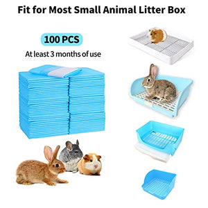 Amakunft Rabbit Pee Pads, Pet Toilet/ Potty Training Pads, Super Absorbent Guinea Pig Disposable Diaper for Hedgehog, Hamster, Chinchilla, Cat, Reptile and Other Small Animal (100pcs-18 x13, Blue)