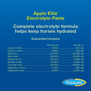 Farnam Apple Elite Horse Electrolyte Paste, Rapid replenisment of minerals lost in sweat during exercise, extreme weather and stressful conditions, 60 cc