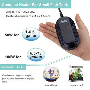 hygger 50W Mini Submersible Digital Display Aquarium Heater for Small Fish Tank, Compact and Fast Heating Thermostat, with External Controller and Built-in Thermometer, for Betta, Turtle