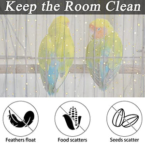 JULMELON 2Pcs Adjustable Bird Cage Seed Catcher(White) Birdcage Nylon Mesh Cover Twinkle Star Universal Birdcage Cover for Parakeet Round Square Cage with Spring Hook