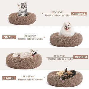 MIXJOY Orthopedic Dog Bed Comfortable Donut Cuddler Round Ultra Soft Washable Cat Cushion Bed (20''/23''/30'') (23'', Brown)