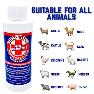 Ring Out - Control and Help Ringworm for Cats, Dogs, Sheep, Goats, Cattle, Horses, all Pets and Livestock makes 32 oz. of Spray