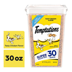 TEMPTATIONS Classic Crunchy and Soft Cat Treats Tasty Chicken Flavor, 30 oz. Tub