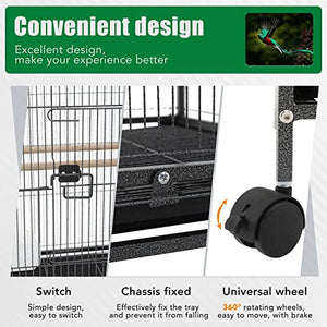 BestPet 35 inch 53 inch Wrought Iron Bird Cage with Play Open Top and Rolling Stand,Large Parrot Cage Bird Cages for Parakeets,Cockatiel, Canary, Finch, Lovebird, Parrotlet,Pigeons (35 inch)