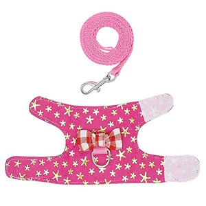 Stock Show Small Pet Outdoor Walking Harness Vest and Leash Set with Cute Bowknot Decor Chest Strap Harness for Rat Ferret Squirrel Hamster Clothes Accessory, Pink Star