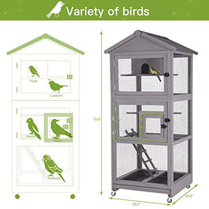 GUTINNEEN Outdoor Bird Aviary Wooden Large Bird Cage on Wheels, Featuring Play Stand, Perches, Nest Habitat, Include Wire Mesh Above Bottom Tray Easy to Clean