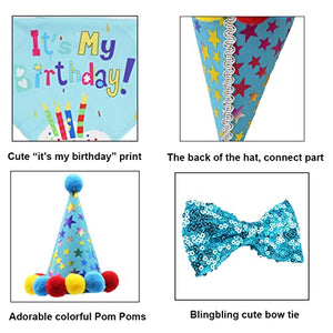 ADOGGYGO Dog Birthday Bandana Scarf and Dog Girl Boy Birthday Party Hat with Cute Dog Bow Tie for Medium Large Dog Pet (Large, Blue)