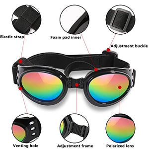 QUMY Dog Sunglasses Dog Goggles for Medium Large Breed Dogs, Wind Dust Fog Protection Eye Wear Pet Glasses with Adjustable Strap for Motorcycle Car Driving Bike Riding Hiking Swimming Over 15lbs Black