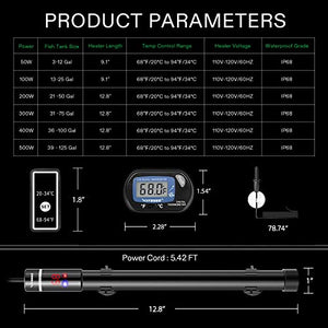 VIVOSUN Submersible Aquarium Heater with Thermometer Combination, 200W Titanium Fish Tank Heaters with Intelligent LED Temperature Display and External Temperature Controller