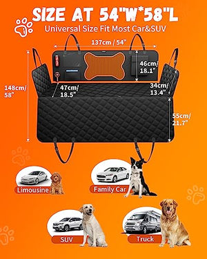 QINGTI Dog Seat Cover for Car Back Seat, SUVs & Trucks - Zipper Design Seat Protector for Dogs w/Mesh Window & Waterproof – Durable & Scratch-Proof – Pet Car Seat Cover Hammock