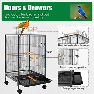 BestPet 35 inch 53 inch Wrought Iron Bird Cage with Play Open Top and Rolling Stand,Large Parrot Cage Bird Cages for Parakeets,Cockatiel, Canary, Finch, Lovebird, Parrotlet,Pigeons (35 inch)