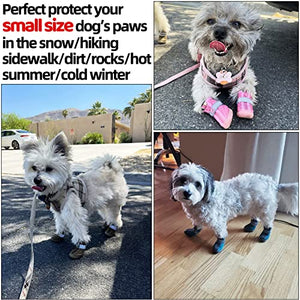 Dog Shoes for Small Dogs Boots, Waterproof Dog Booties Paw Protector for Outdoor Walking, Puppy Shoes with Reflective Strips Rugged Anti-Slip Sole for Hardwood Floors Hot Pavement Winter Snow 4PCS/Set