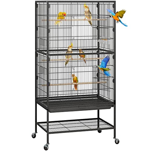 YINTATECH 52-inch Bird Cage for Parakeet, Parrot, Large Cockatiel Cage for Canary, Finch, Parrotlet, Conure, Metal Flight Cage with Rolling Stand