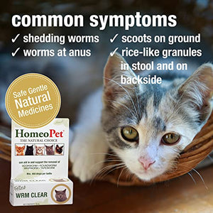 HomeoPet Feline WRM Clear, Natural Tapeworm, Whipworm, Roundworm, and Hookworm Medicine for Cats, 15 Milliliters