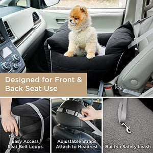 Lesure Small Dog Car Seat for Small Dogs - Waterproof Dog Booster Seat for Car with Storage Pockets, Clip-On Safety Leash and Thickened Memory Foam Filling, Pet Travel Carrier Bed Up to 25lbs, Black