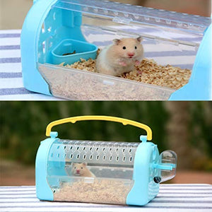 kathson Hamster Cage Travel Carrier Portable Cage with Water Bottle Outgoing Cage and Adjustable Strap Pet Cage for Small Pet Hedgehog Sugar Glider Squirrel Mice（Blue）