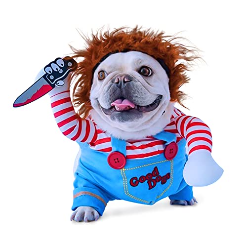 Pet Deadly Doll Dog Costume, Chucky Dog Cosplay Funny Costume Halloween Christmas Dog Clothes Party Costume for Small Medium Large Dogs