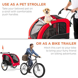 Best Choice Products 2-in-1 Dog Bike Trailer, Pet Stroller Bicycle Carrier w/Hitch, Suspension, Visibility Flag and Reflectors, 66lb Weight Capacity