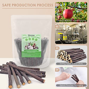 Bissap 230g/0.5Ib Apple Sticks for Rabbits, Natural Bunny Chew Toys and Treats for Chinchilla Guinea Pig Hamster Gerbil Small Animals Pet Apple Wood Stick Toys Teeth Grinding